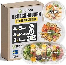culivac Food Covers - Cling Film with Elastic Band - Covers for Bowls - Bread Baking Accessories - BPA Free - Bioline ECO-LDPE - 4 x 26 cm, 3 x 36 cm, 2 x 55 x 33 cm