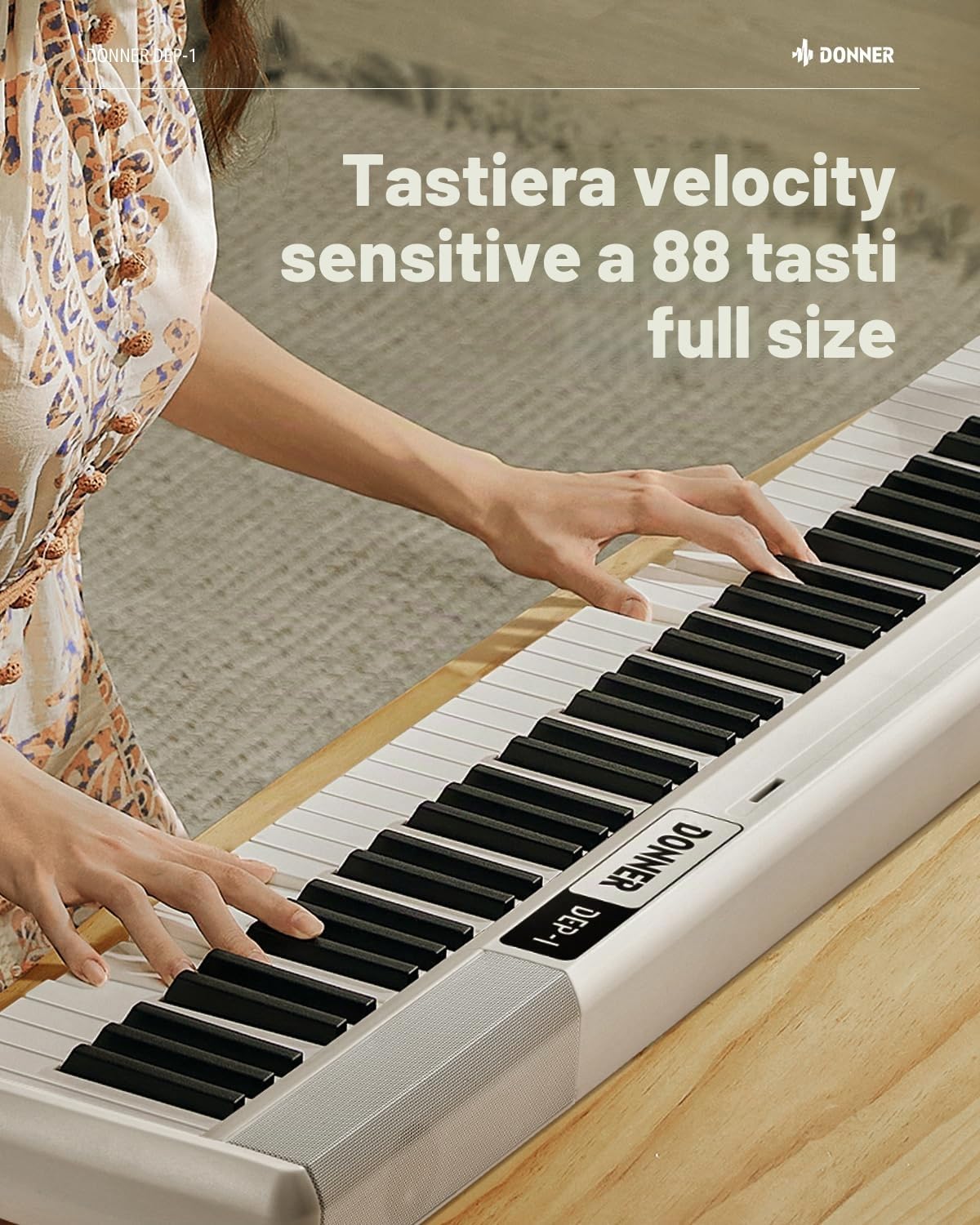 Donner DEP-1 - Tastiera con 88 tasti, tastiera digitale per principianti, tasti dinamici, pianoforte elettronico portatile con supporto, pedale di sostegno, borsa per il trasporto e adesivo per
