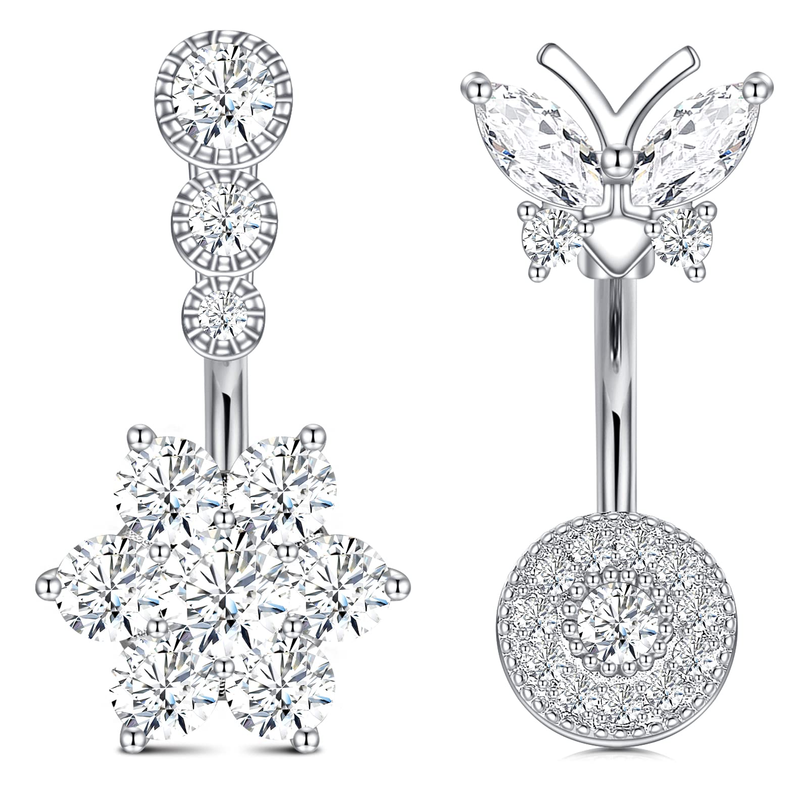 Vcmart 2 piezas piercing del ombligo 10 mm corazón acero quirúrgico plata oro ombligo piercing joyería del ombligo