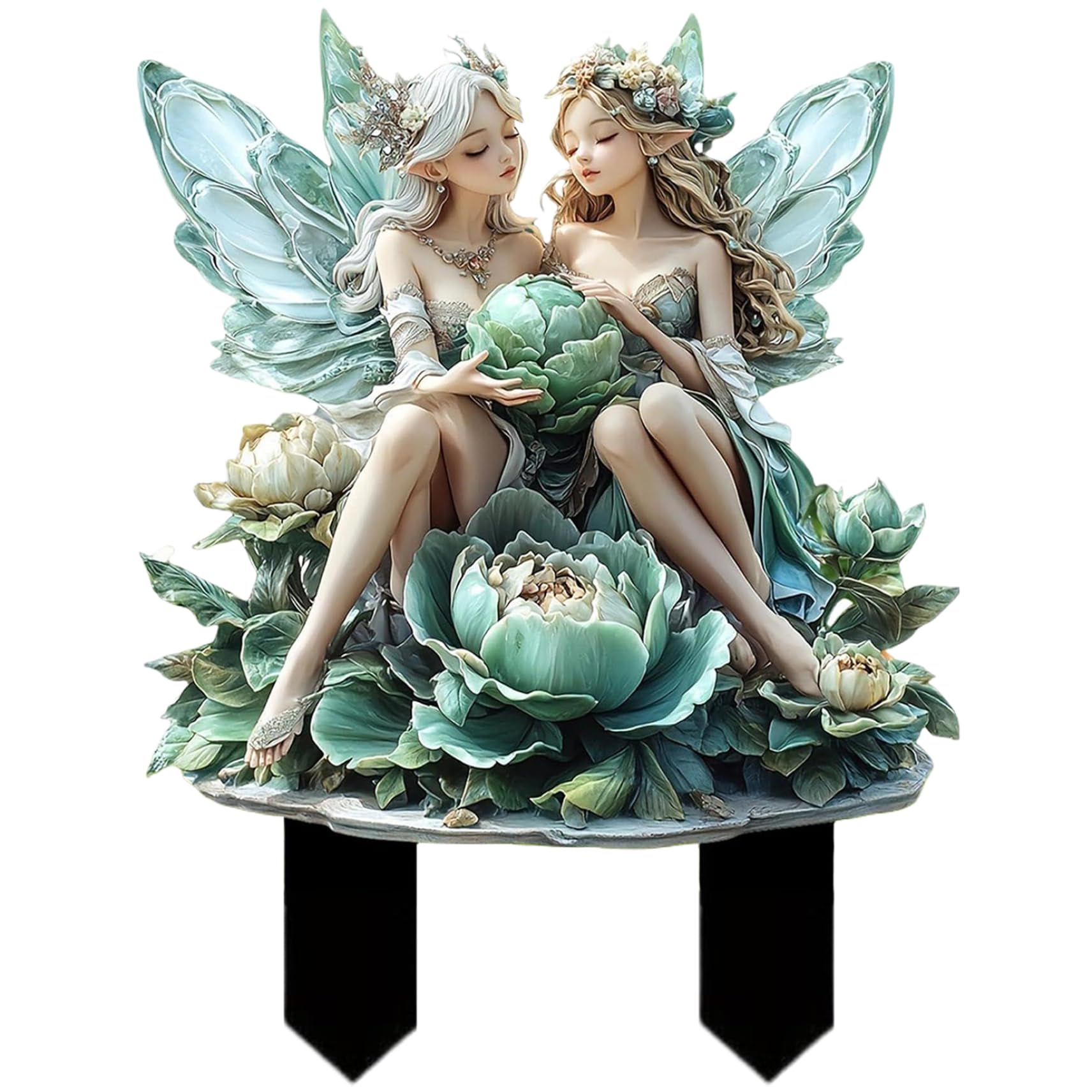 Hintyne Fairy Garden Figurines Fairy Garden Decor, 2D Flat Elf Figurines with Stakes, Waterproof Acrylic Statue, Decorative Stakes for Yard Lawn Patio