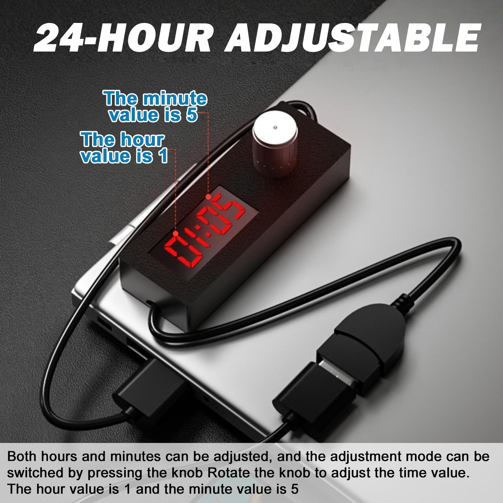 2 sztuki 5 V 2 A USB programator czasowy, kabel przełączający USB, 24 h, regulowana i automatyczna funkcja wyłączania, cyfrowy timer do urządzeń gospodarstwa domowego i ładowarek, 2 sztuki