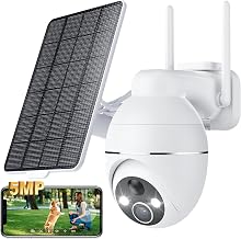 3K Wireless Outdoor Wifi Camera Battery, 360° PTZ Surveillance Camera with Solar Panel, 2.4GHz & Bluetooth, Color Night Vision, PIR Alarms, Motion Detection