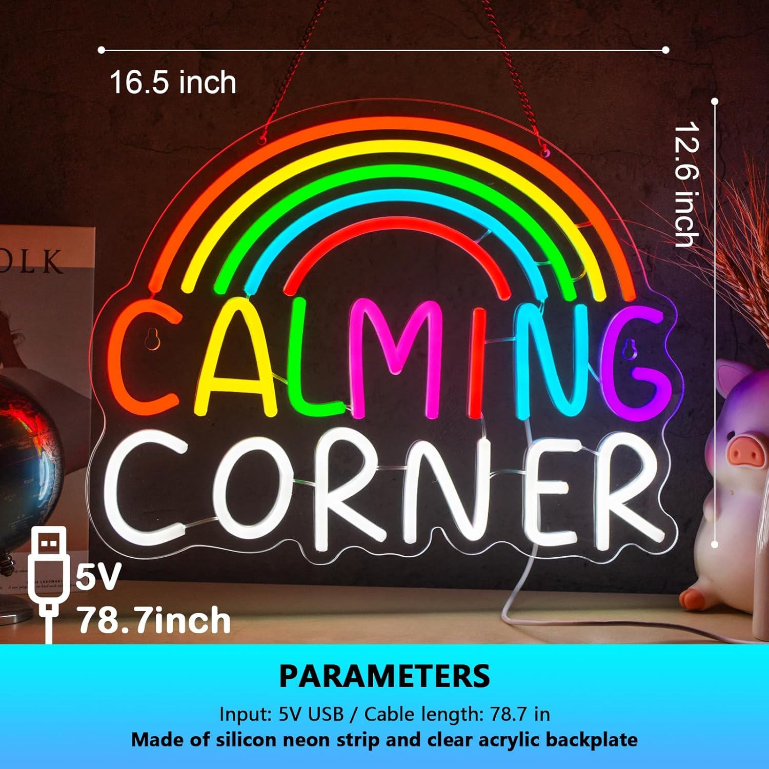 Calming Corner Neon Sign Calm Corner Neon Sign for Wall Decor Rainbow USB Dimmable Neon Light Sign for Boys Girls Room Gameroom Holiday Birthday Christmas Gift - Image 5