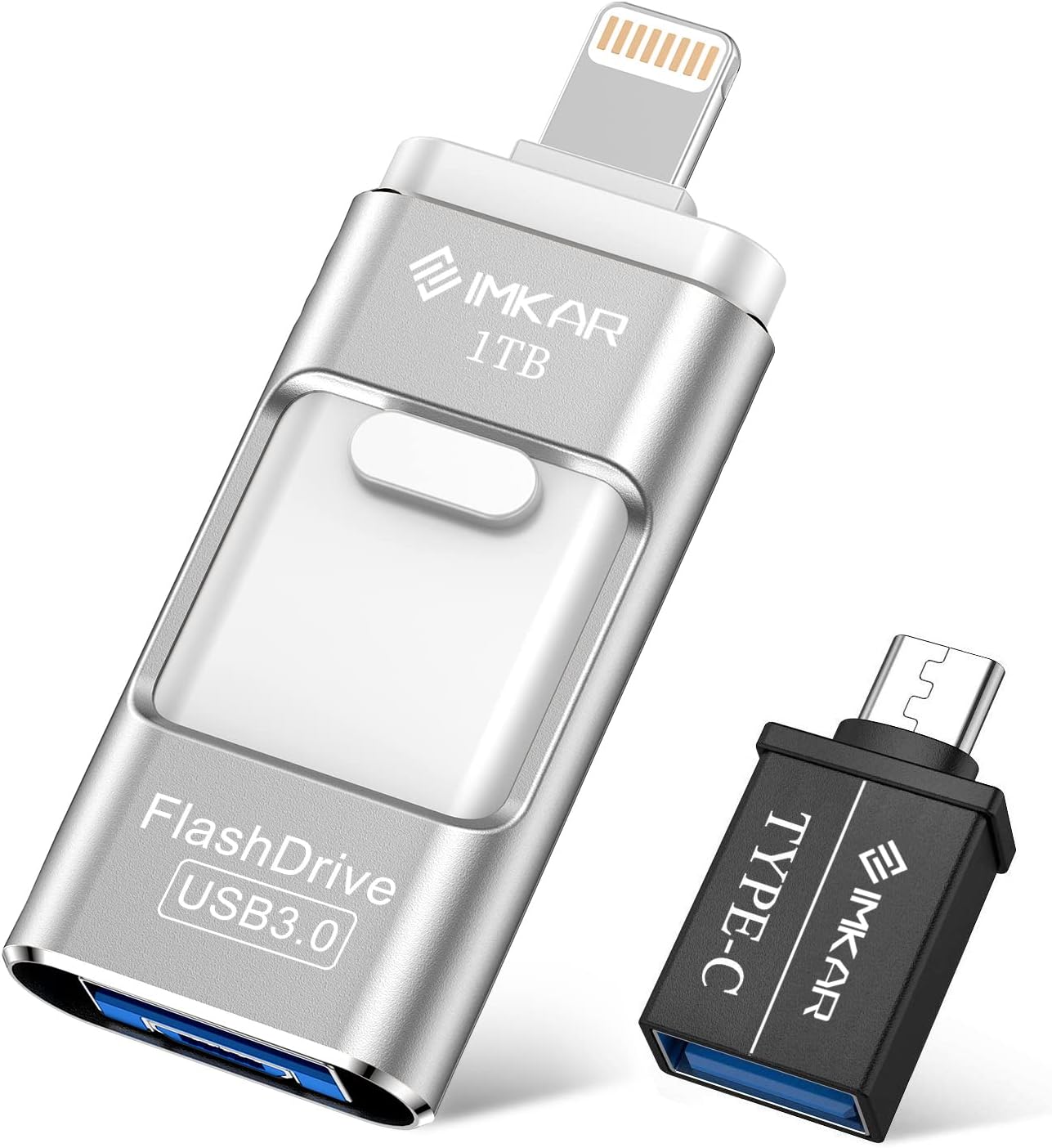 IMKAR 1TB Photo Stick for iPhone Flash Drive, iPhone Memory Stick Thumb Drives USB Stick External Storage Compatible with iPhone/iPad/Android/PC (Silver)