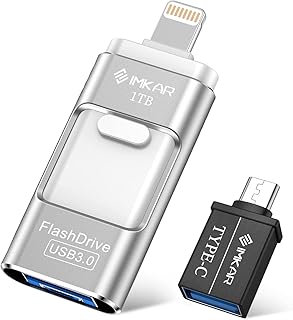 IMKAR 1TB Photo Stick for iPhone Flash Drive, iPhone Memory Stick Thumb Drives USB Stick External Storage Compatible with iPhone/iPad/Android/PC (Silver)