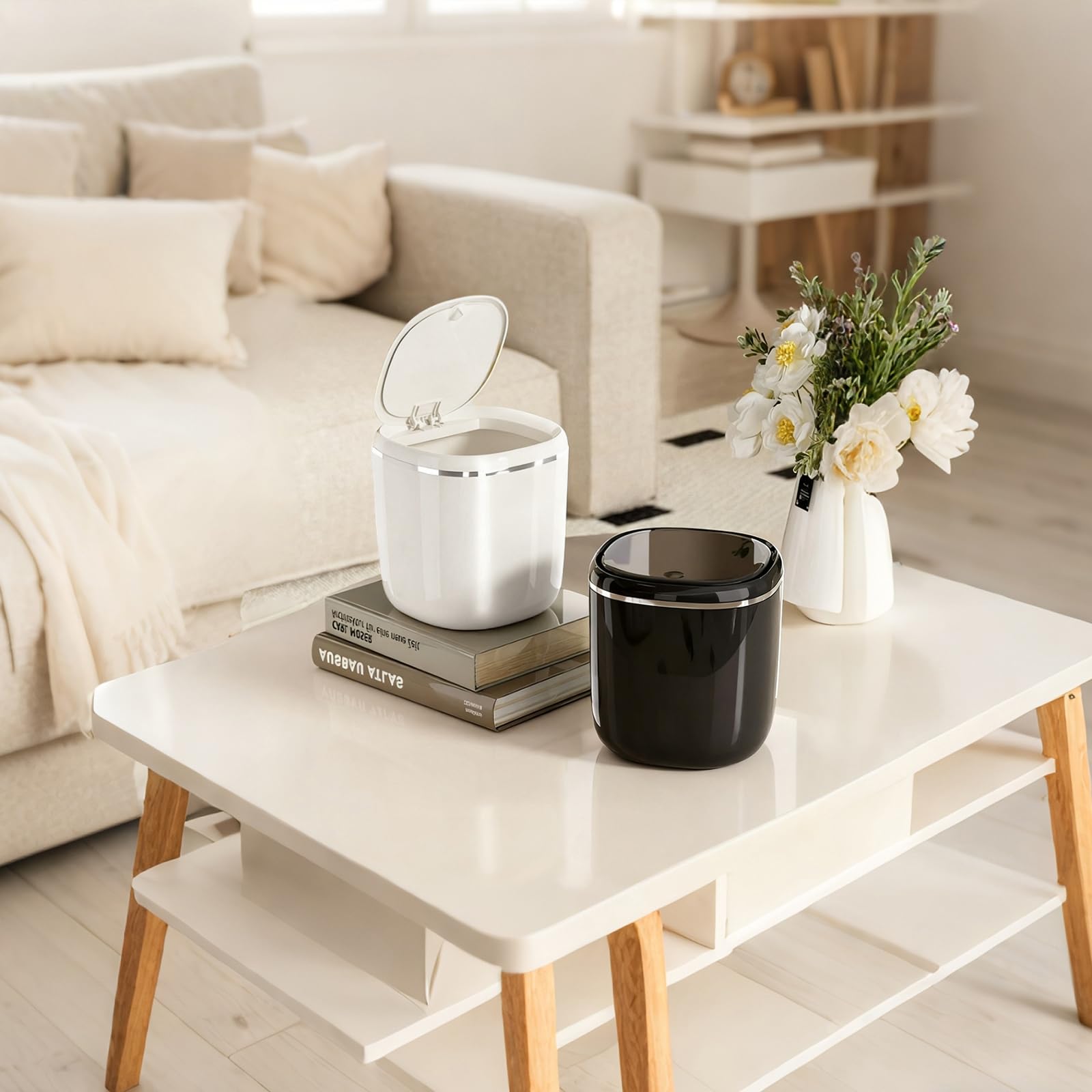 Poubelle de Table 2.4L avec Couvercle pour Bureau Salle de Bain