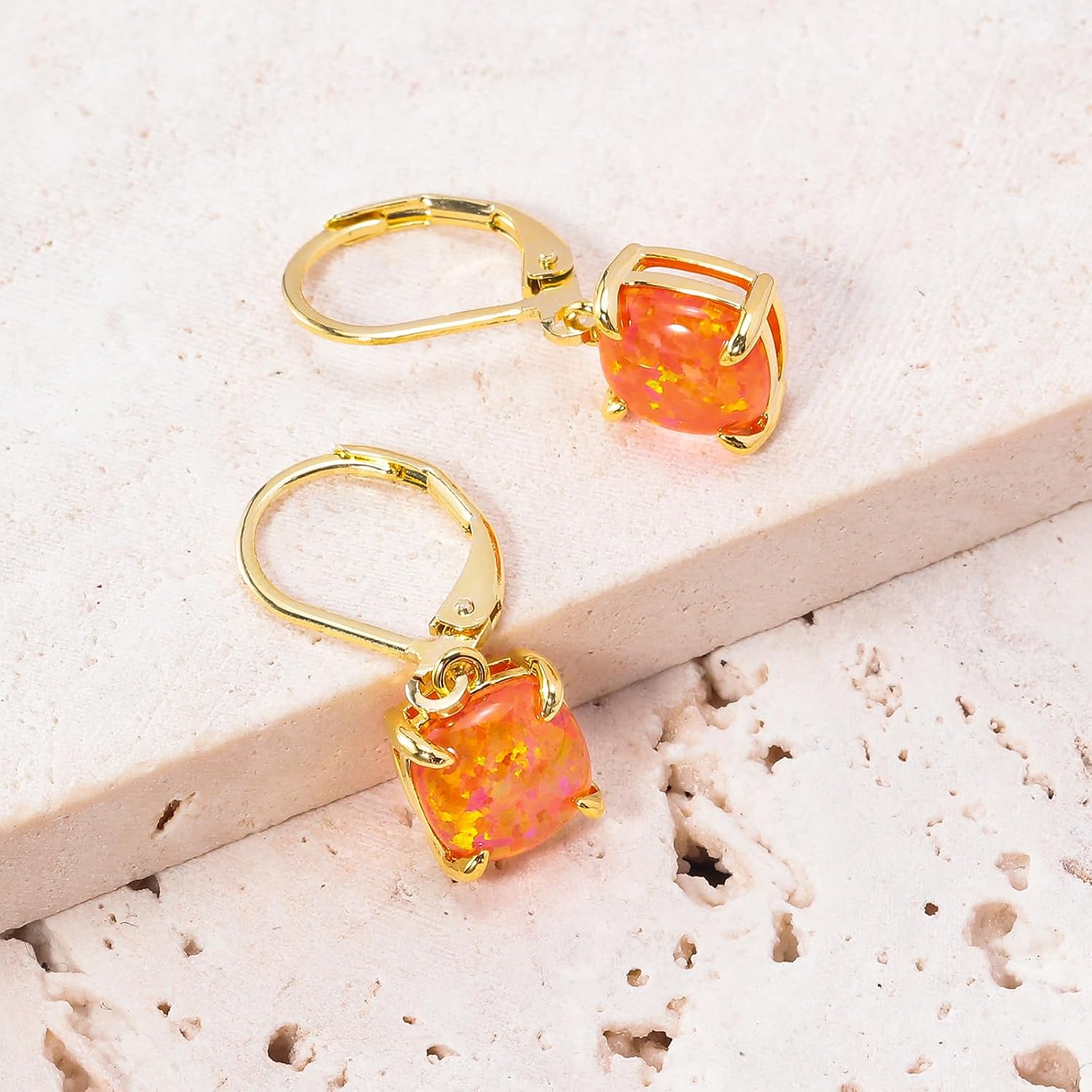 CiNily Square-Cut Opal Earrings Leverback Drop Earrings for Women Hypoallergenic, Pendant Earrings 14K White Gold/Gold Dangle Earrings Opal Hoops Birthday Wedding Mothers Day Jewelry Gifts - Image 4