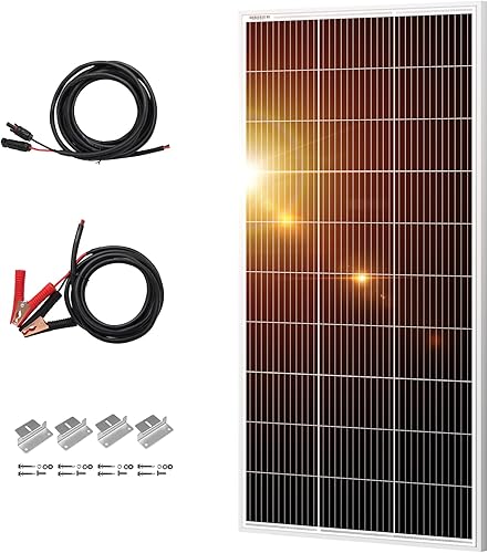 DOKIO Kit de panel solar monocristalino de 200 W 18 V con marco de aluminio y MC4, soportes de montaje, clips de cocodrilo y cable de 16.4 ft para