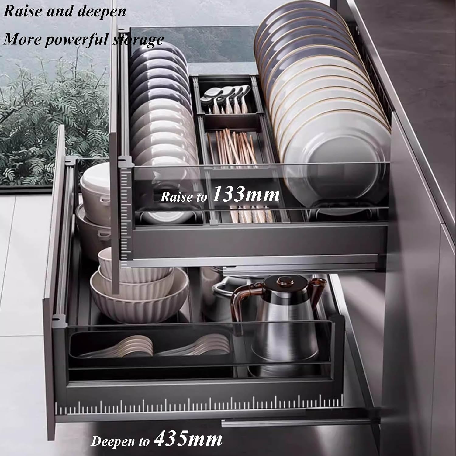 UnderSinkSet with Sliding Tray Kitchen STO Solut for Cutlery Se Bottles Pots Mugs and Pans2Pack Cabinet