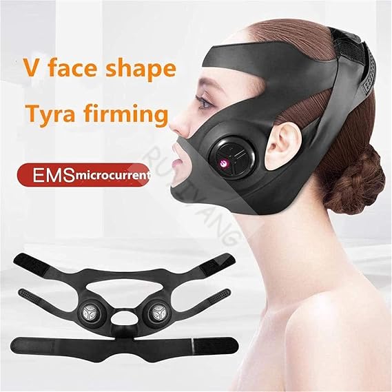 Face Lifter Strap Electric V-Shaped Thin Face Slimming Cheek Mask Massager Facial Lifting Machine V-Line Lift Up Bandage Therapy Device (Pink)