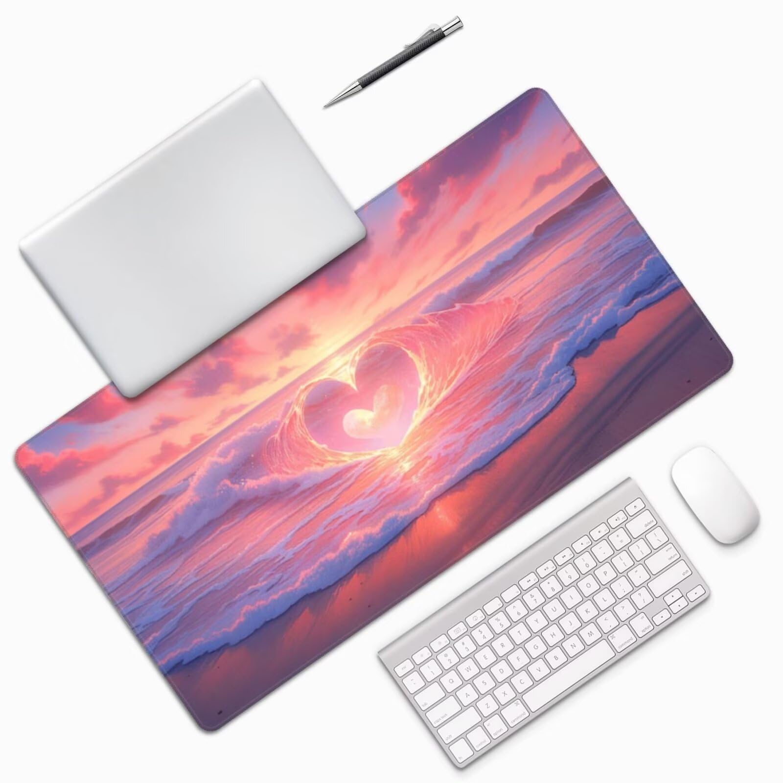 Gaming Mauspad XXL 900x600x3mm Mousepad Verlängertes Groß Mauspad Schreibtischauflage,Genähte Kanten rutschfeste Gummibasis,Verbessert Präzision Geschwindigkeit Home Office Herzförmige Wellen L-3332