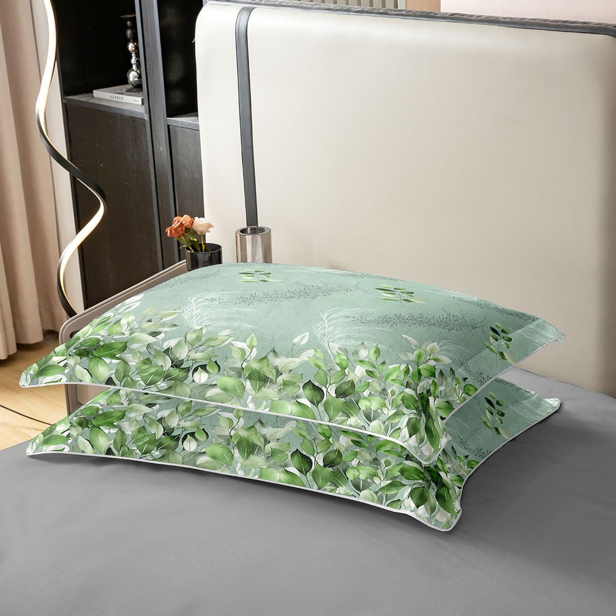 Homewish Szałwia zielona botaniczna kwiatowa królewska poszewka na kołdrę minimalistyczny gradient liście bawełna zestaw pościeli dom botaniczny roślina poszewka na kołdrę eleganckie zielone kwiaty
