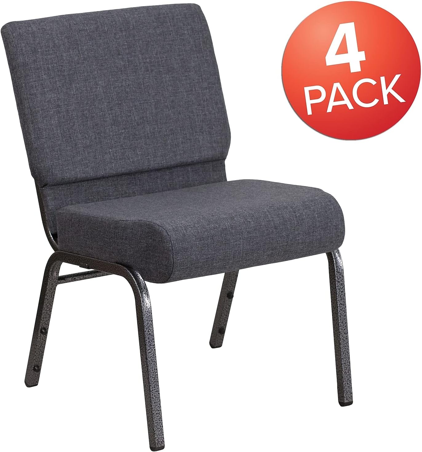 Flash Furniture 4 Pack HERCULES Series 21''W Church Chair in Dark Gray Fabric - Silver Vein Frame