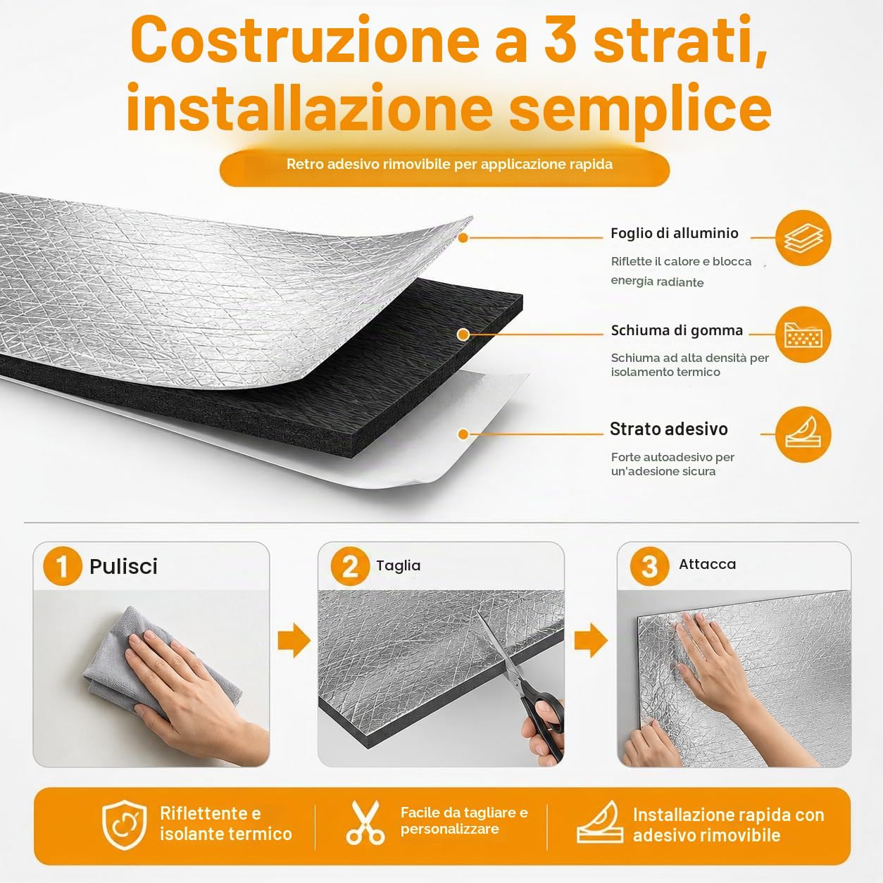 Pannello Isolante Autoadesivo in Alluminio e Gomma, 7 mm, per Loft, Pavimento, Parete, 32 cm x 10 m