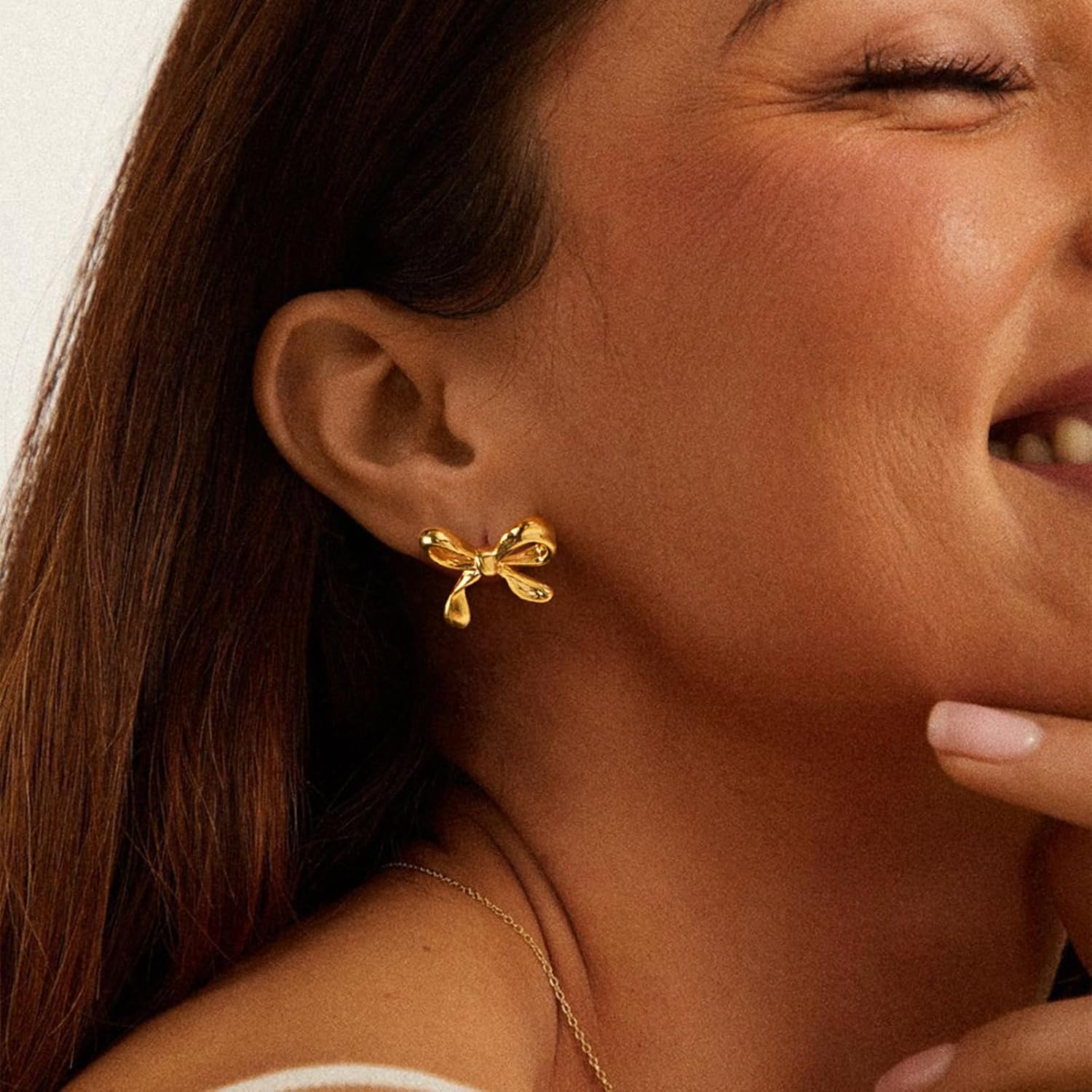 Bow Earrings for Women Dainty 14K Gold Plated Studs Earrings Bow Jewelry Gold Earrings - Image 2