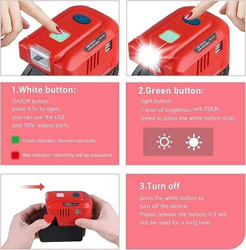 Miniatura 5 de Inversor de corriente para Milwaukee, inversor de fuente de alimentación portátil de 150 W para Milwaukee, inversor de corriente CA de 110 V-120 V