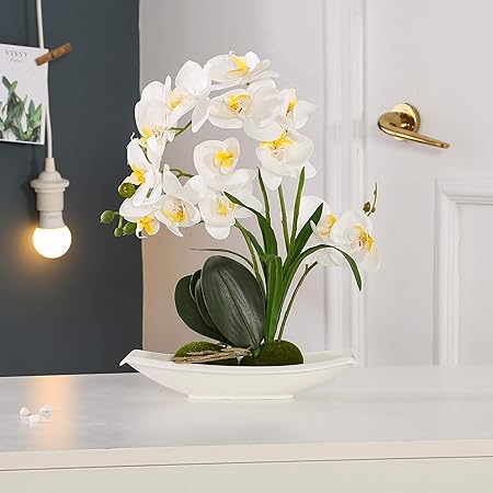 Amazon Kinbedy 造花 盆栽 シルク 蘭 胡蝶蘭 花瓶付き ホームオフィス 装飾 パーティー ウェディング装飾 ホワイト 造花 オンライン通販