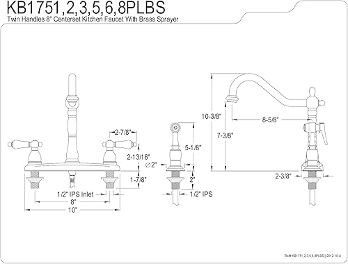 Miniatura 3 de Kingston Brass KB1752PLBS Heritage - Grifo de cocina central de 8 pulgadas, latón pulido