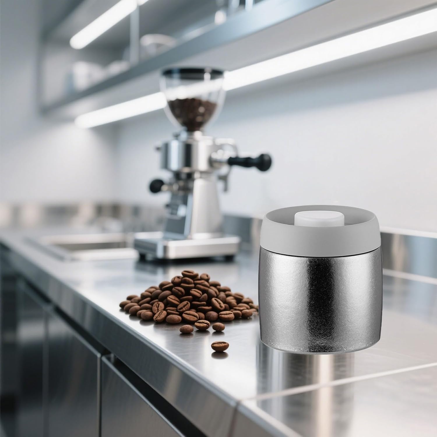 Titanium Vacuum Sealing Canister 680ml Airtight Storage Container for Coffee Tea Caddy, One-Touch Vacuum Tech, Non-Slip Silicone Base for Camping, Kitchen & Travel RT050T (Blue)