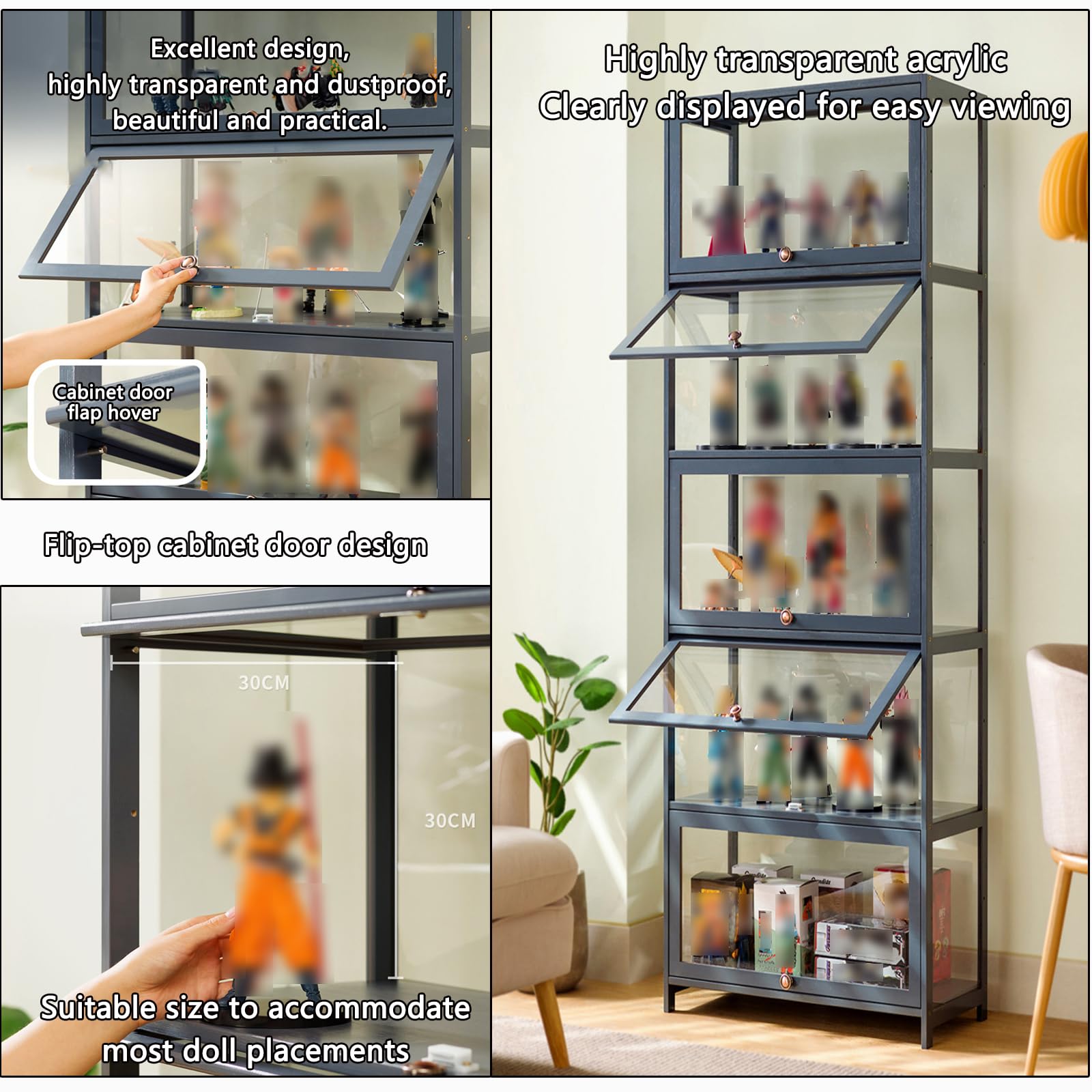 Vitrina con puertas – Estuche Curio Sto, puerta acrílica, estantes de carga fuertes, decoración del hogar Ele para coleccionables, juguetes y objetos de recuerdo