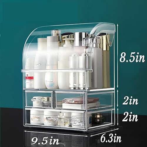 Miniatura 4 de Organizador de maquillaje acrílico grande transparente con tapa, cajones de almacenamiento de cosméticos, organizadores de maquillaje portátiles,