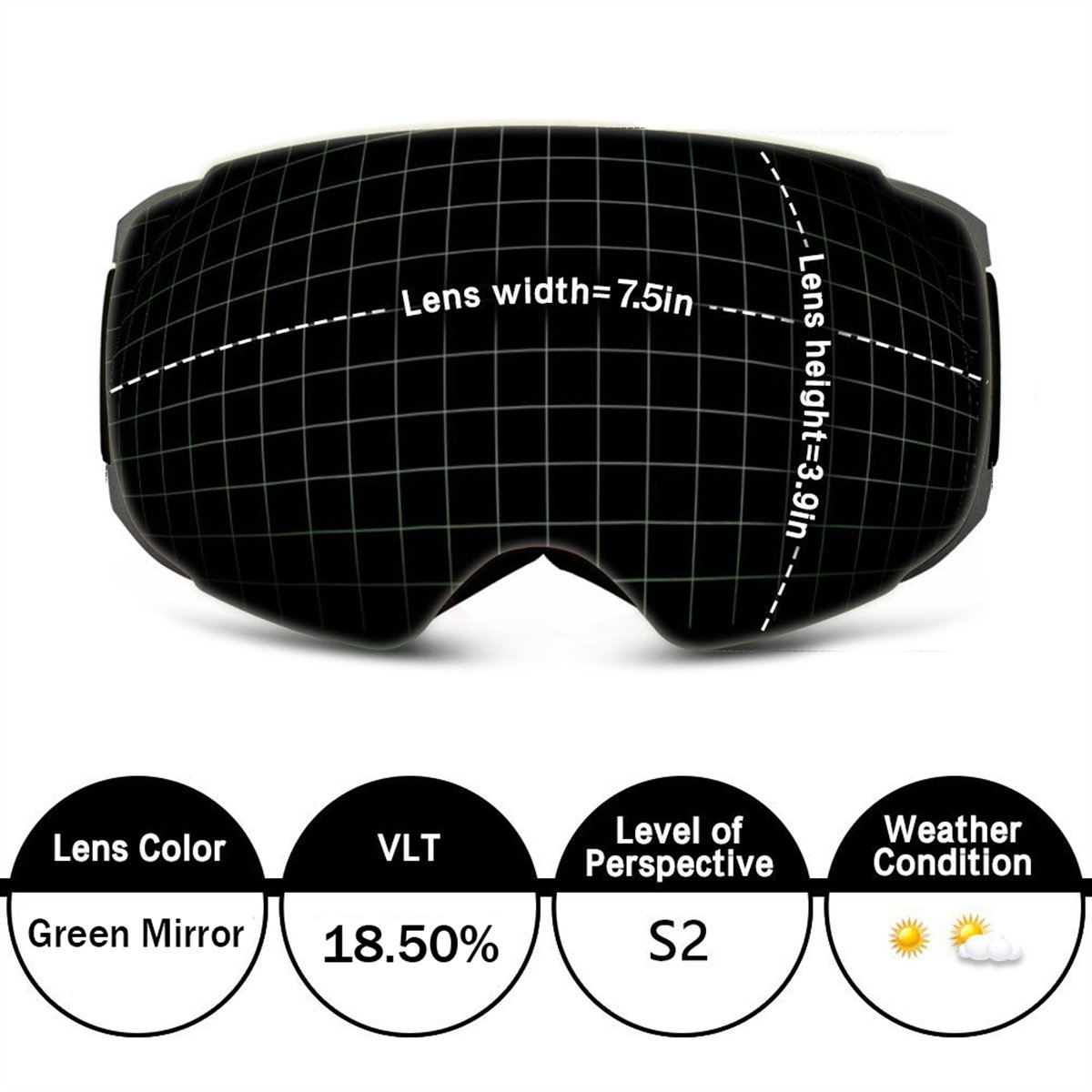 Unisexe Masque de Ski OTG sans Cadre Snowboard avec Objectif Interchangeable, Extra Large Vision Masque de Ski pour Homme et Femme, REVO Green VLT 16.04%