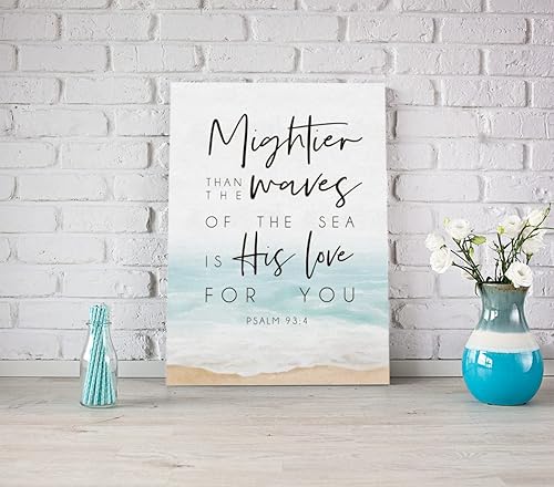 Miniatura 2 de LiTiu Letrero enmarcado con versículo de la Biblia con citas cristianas del Salmo 934, con texto en inglés "Mightier Than the Waves of the Sea is