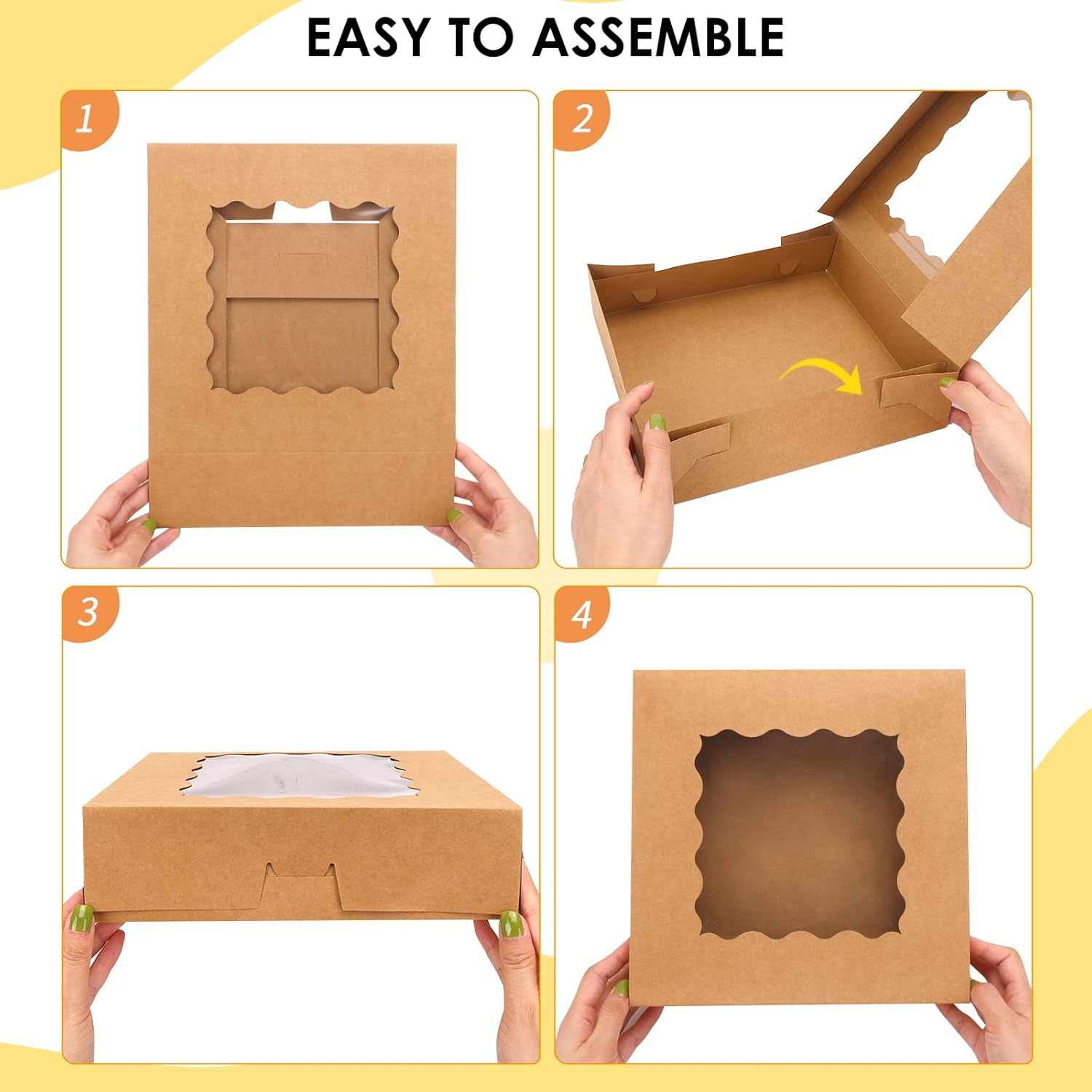 TOMNK 30pcs Pie Boxes, 10x10x2.5 Bakery Boxes with Window, Auto-Popup Brown Bakery Boxes for Pies, Cookie Boxes Treat Boxes for Dessert, Donuts, Muffins