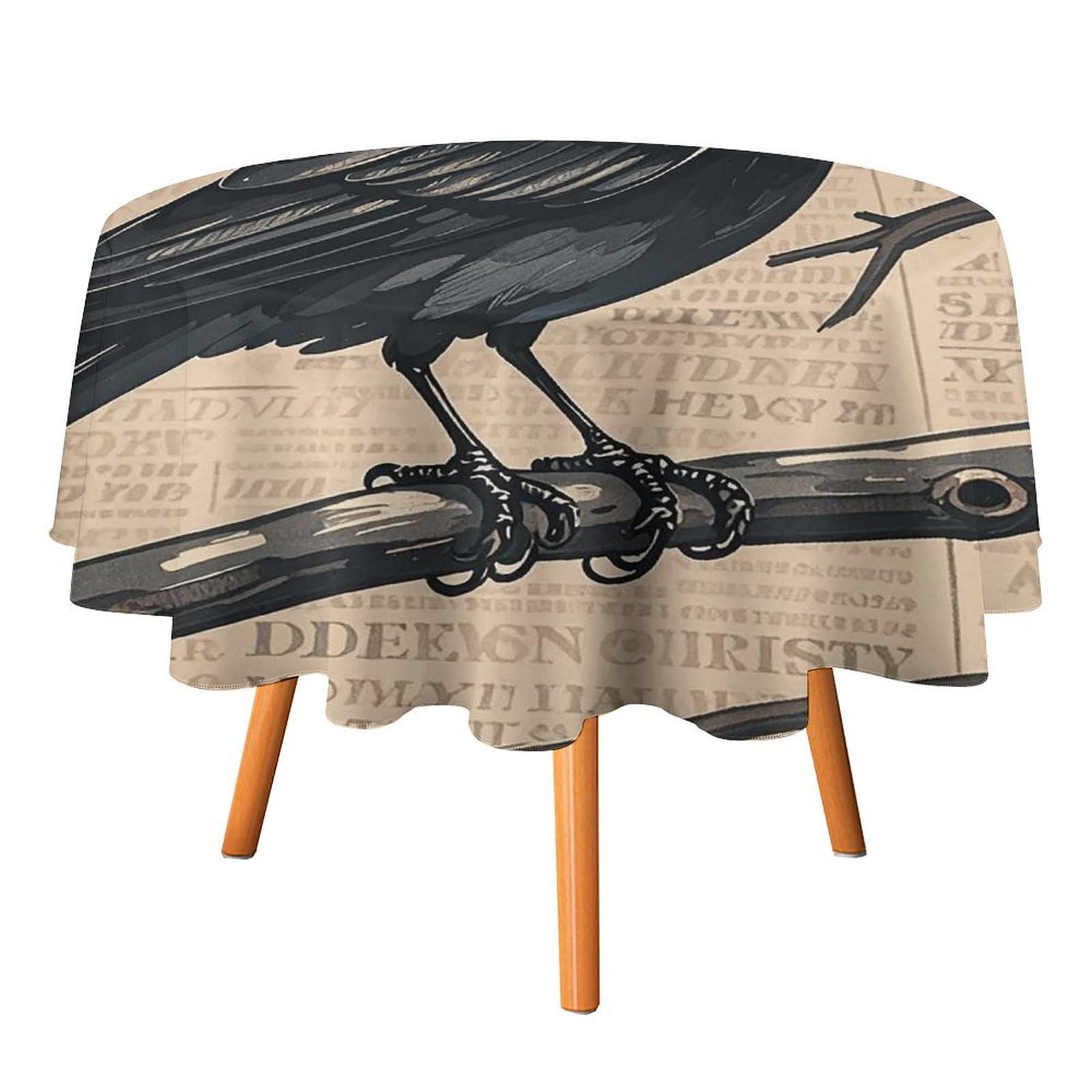SMAZDFXX The Mysterious Crow Tablecloth 60x60in Round Table Cloth Durable Polyester, Washable Stain Resistant Table Cover for Indoor Outdoor (Picnic, Dining, Party)