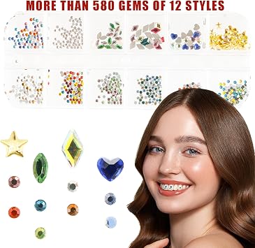 Tooth Gem Kit, 580 Tooth Gems DIY Crystals Jewelry Kit Teeth Gems Kit w Glue and Light Professional Tooth Gems Kit for Teeth, Teeth Jewelry Starter kit Girl's Gift Fashion Crystal Teeth Gems