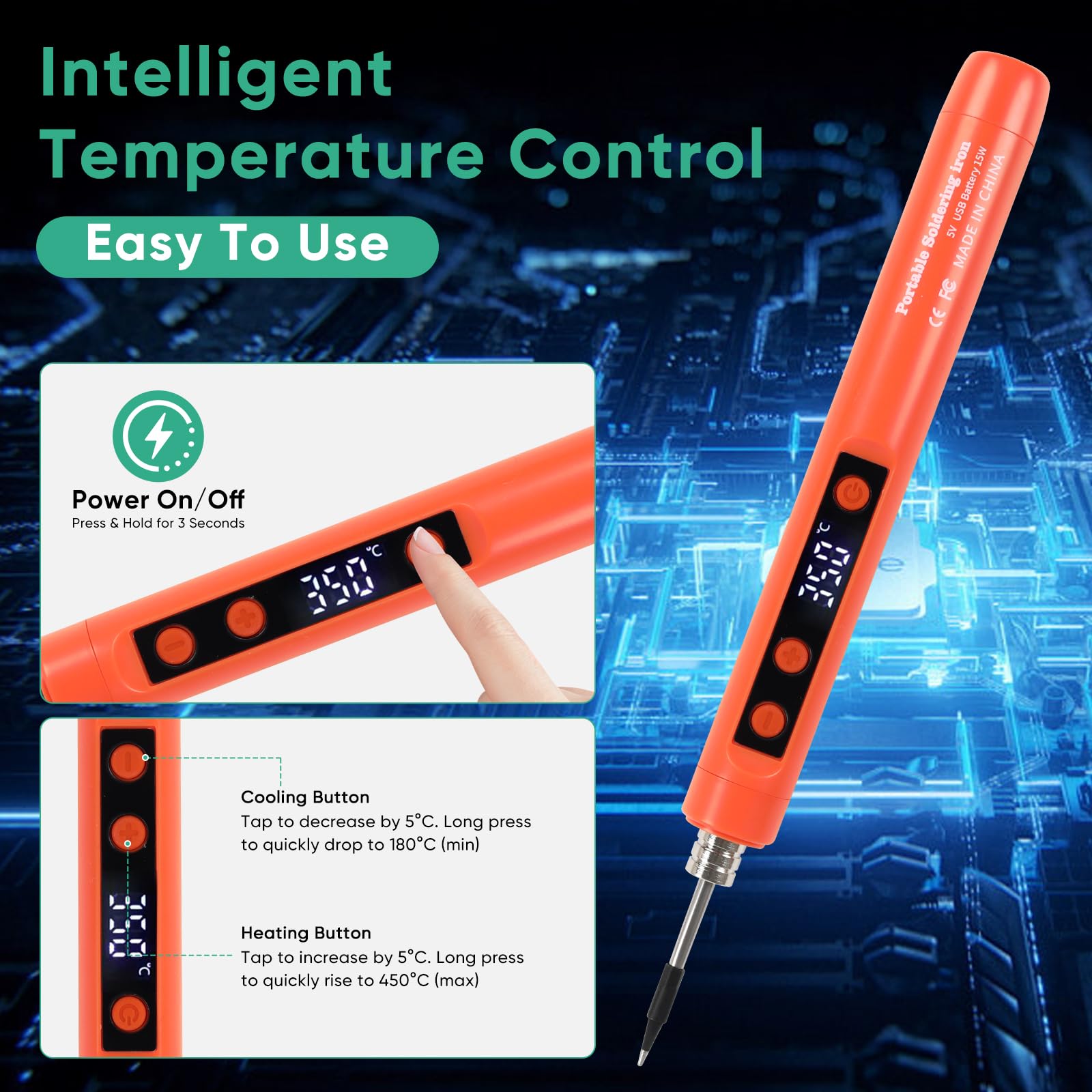 Kit saldatore senza fili, penna per saldatura con schermo OLED per riparazione elettronica, include 3 punte e filo di saldatura senza piombo