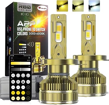 H4 9003 LED Headlight Bulb, 2PCS Newest Upgrade Canbus Error Free H4 Headlight Bulb APP Smart Dimming Color 3000-6000K 170W 800% Brightness LED Bulb Halogen Replacement Conversion Kit