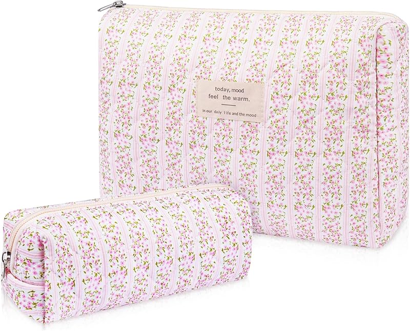 Conjunto Gosect com 2 necessaires de maquiagem em algodão, estampa floral Pink Floral, zíper