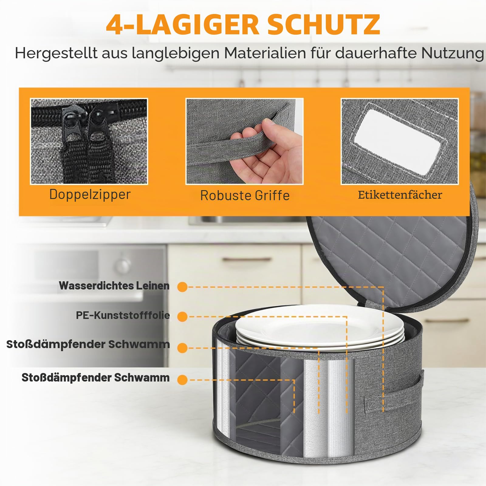Aufbewahrungsbox für Geschirr, 5-tlg Filz Tellerhalter Aufbewahrungsbox mit Trennwänden und 48 Filztrennern für Teller, Becher, Essgeschirr, Weingläser, Becher, Platzsparend