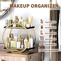 Vista 8 de Organizador de Maquillaje para Tocador, Organizador de Perfumes Negro Dorado para Cómoda, Organizadores de Encimera de Baño de 2 Niveles, Estante