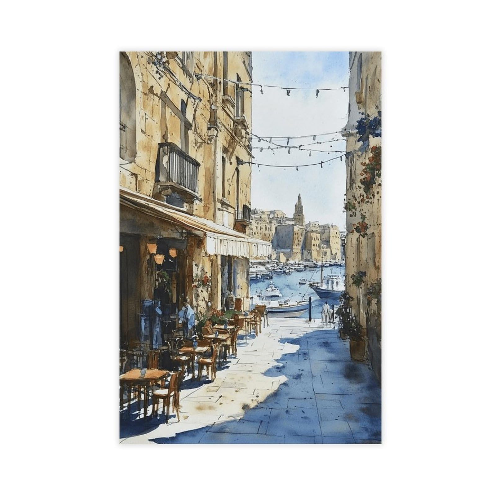 UTGN Malta Painting, European Streetscape Island Art Canvas Poster Bedroom Decor Landscape Decor Gift 08x12inch(20x30cm)