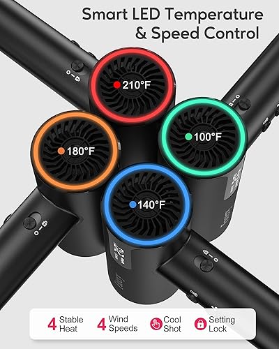 Vista 6 de Farery Secador de pelo iónico, difusor de panal para cabello rizado y elevación uniforme, 1400 W y 110,000 RPM para secado ultrarrápido, control