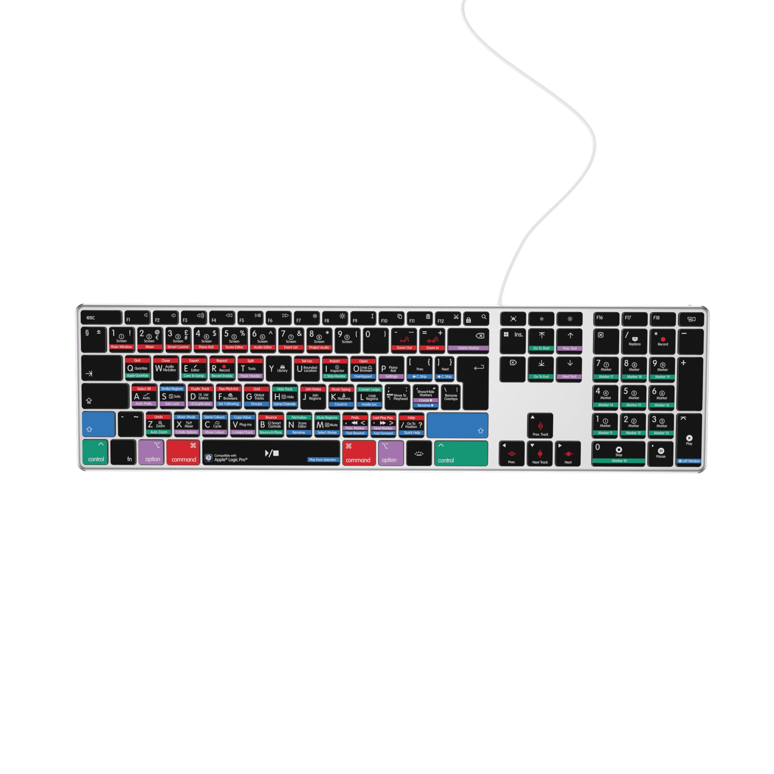 Editors Keys Logic Pro kompatible Tastatur AB10 Core – kabelgebundener USB-C – Hintergrundbeleuchtung – 150+ farbcodierte Shortcuts – nur Mac – UK/Euro Englisches Layout