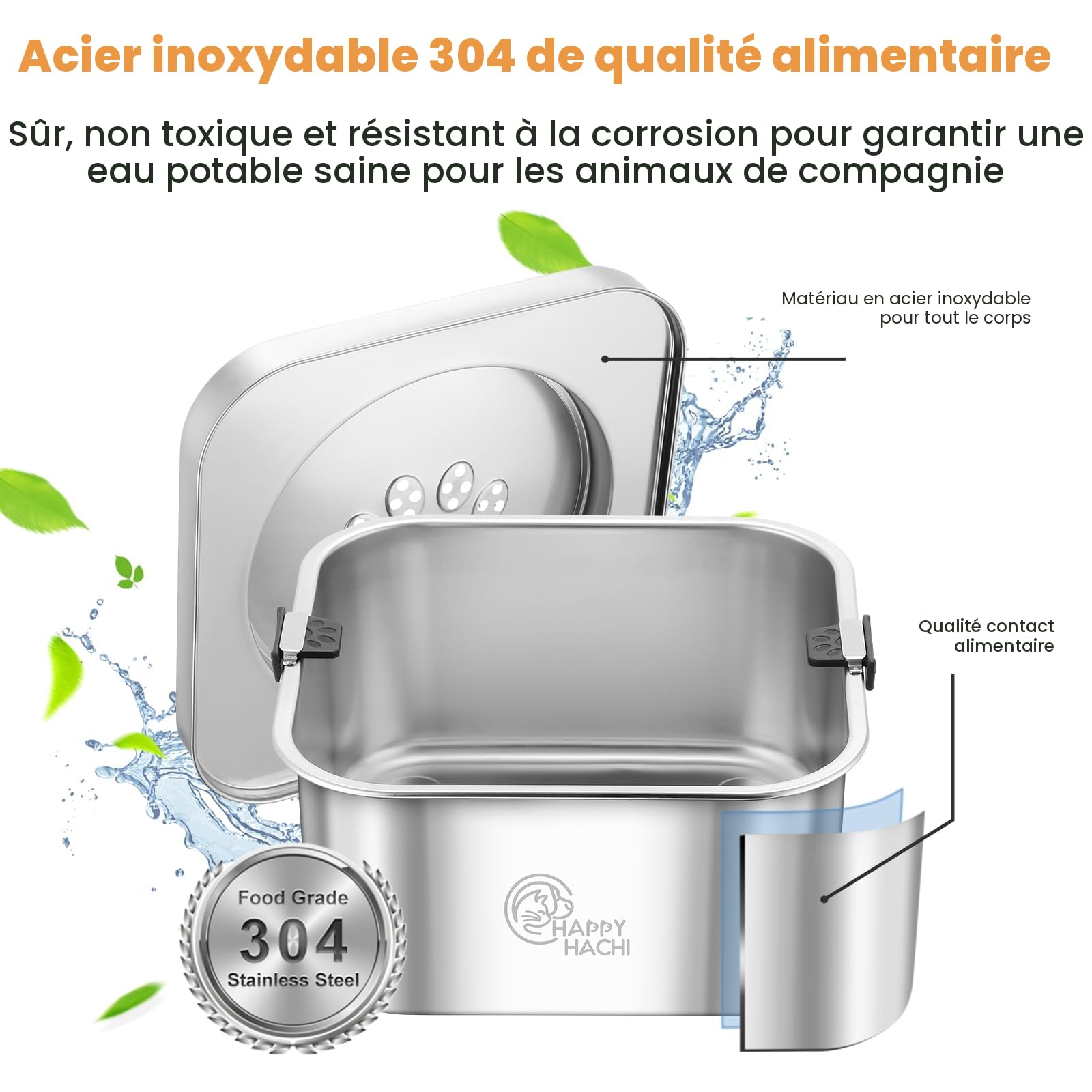 HAPPY HACHI Gamelle Anti Éclaboussures Chien 3L, Gamelle Eau Chien en INOX, Anti Débordement et Anti Renversement, Stable avec Base Antidérapante