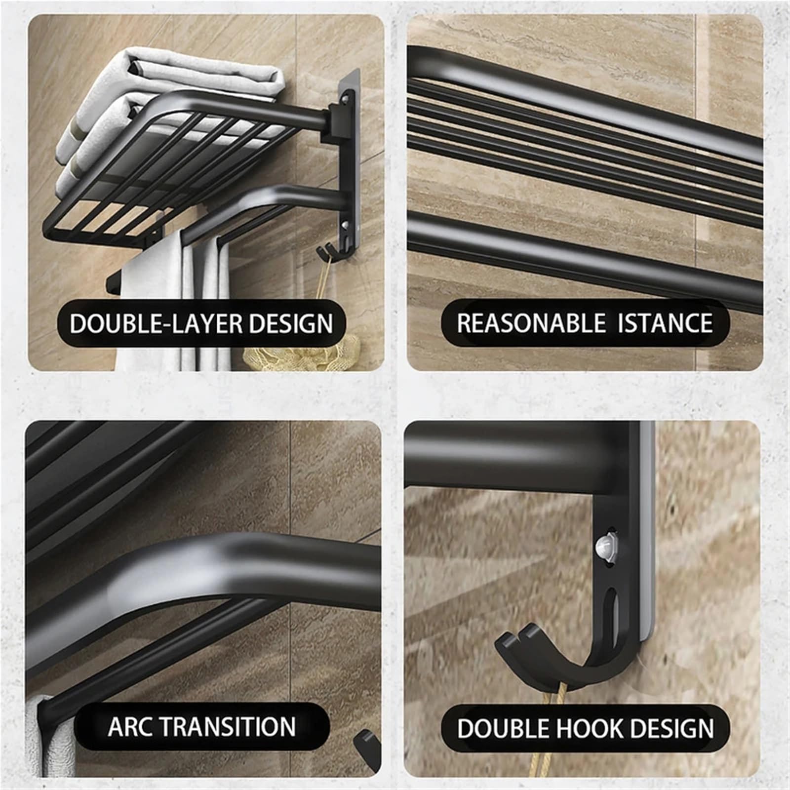 Estante de Almacenamiento for Inodoro 40-60CM, toallero Plegable montado en la Pared no Perforado, baño Aluminio con Espacio Gris para Toallas(2-40CM)