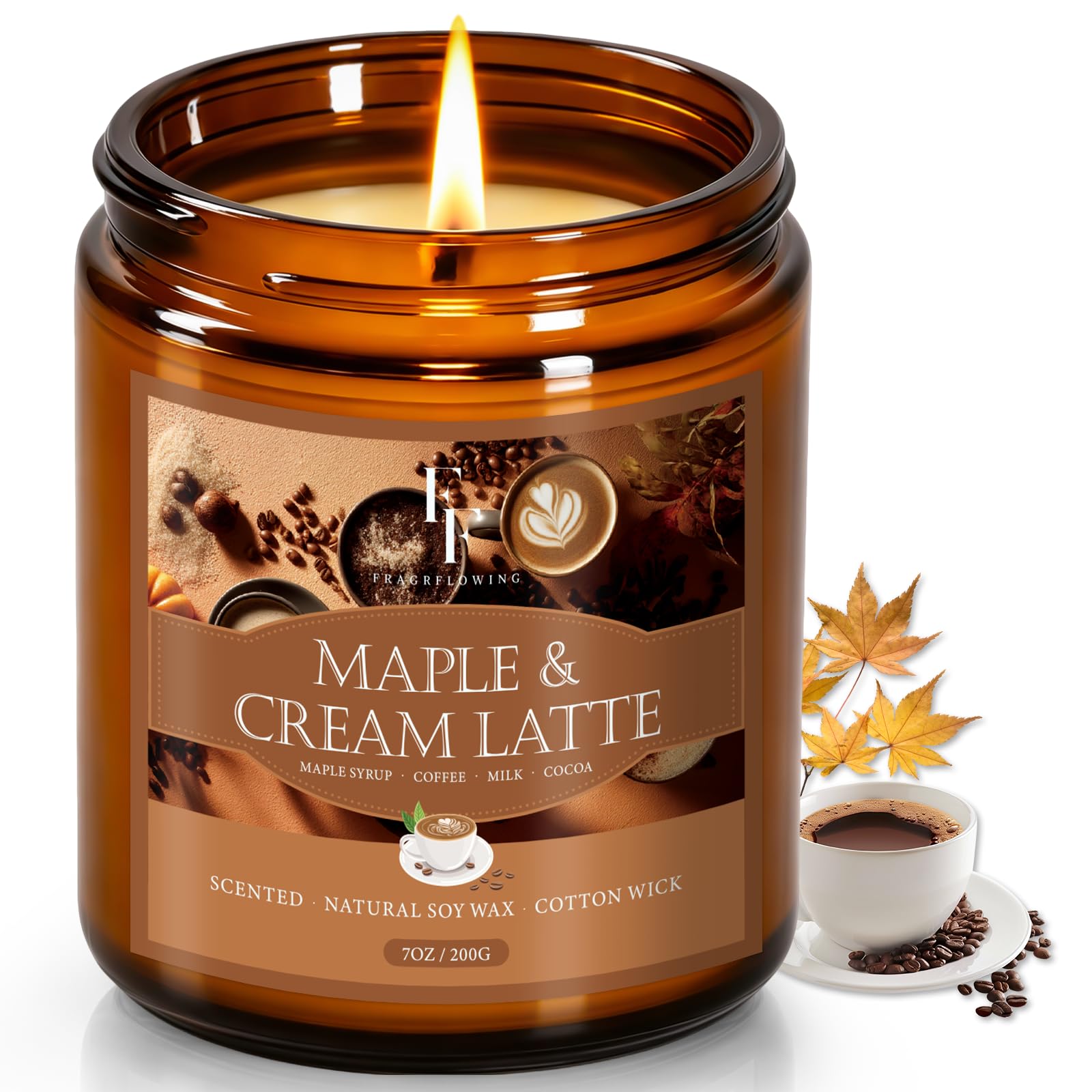 Fall Candle, Maple &amp; Cream Latte Scented Candles for Home, Natural Soy Autumn Candle Aromatherapy Candle, 7 oz Jar Candles Fall Gifts for Women Men