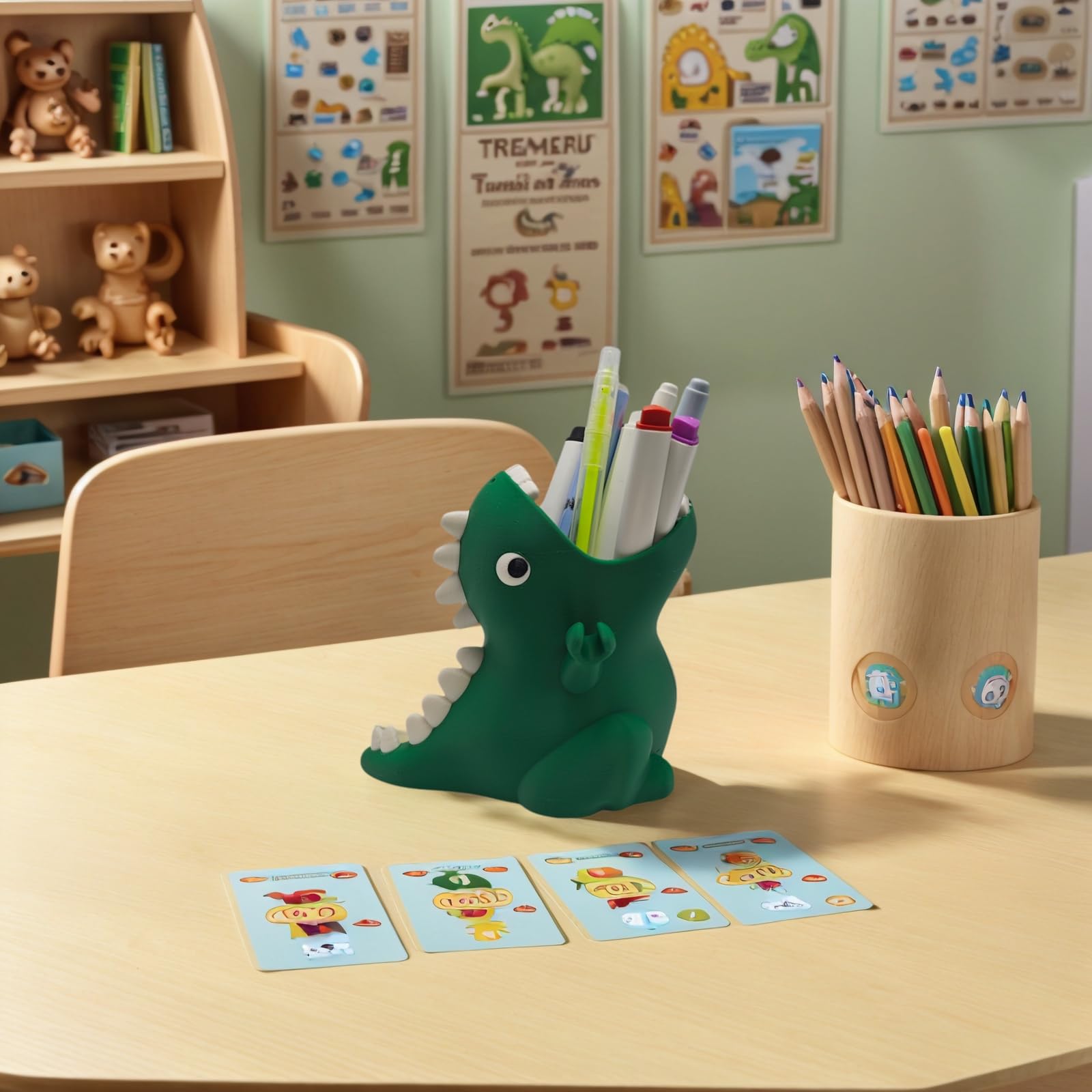 TIME&TRAVE Bonito soporte para bolígrafos de dinosaurio para escritorio, organizador de escritorio creativo, suministros de oficina, decoración de regalo para mujeres y niños