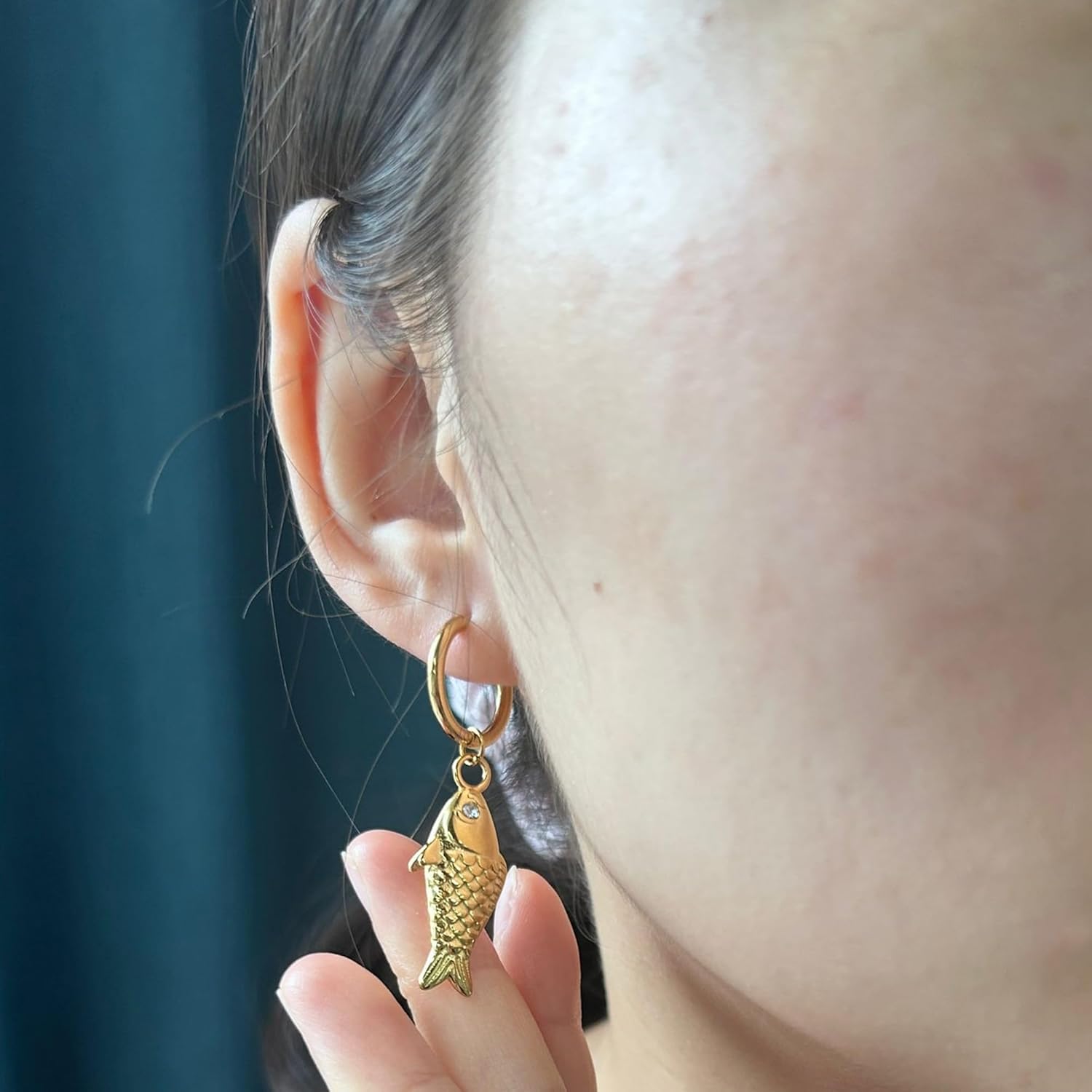 18k Gold Fish Hoop Earrings for Women Summer Beach Earrings Fashion Vacation Jewelry - Image 3