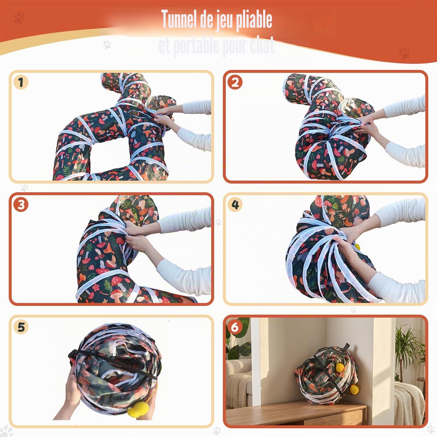 Tunnel pour chat pour divertissement en intérieur, tube de jeu résistant à la déchirure avec balle de jeu, tube pliable avec judas interactif, idéal pour chatons, chiots et lapins (en forme de pieuvre