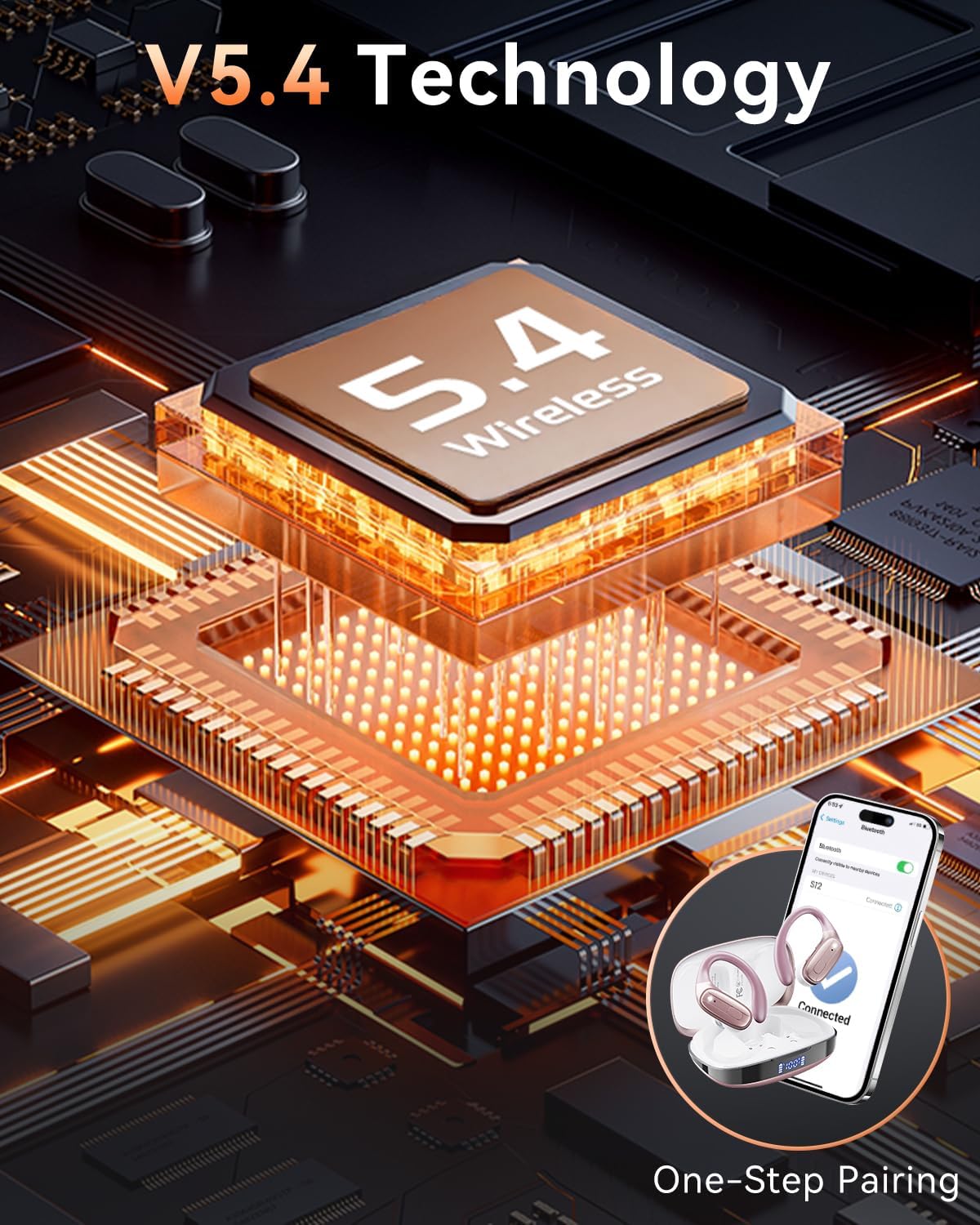 LEEMC Wireless Earbuds, Bluetooth Headphones 5.4, Ear Buds with Hooks for Sports, 80Hr Playtime Earphones, LED Display, IPX7 Waterproof Headset for Workout Running, Pink - Image 7