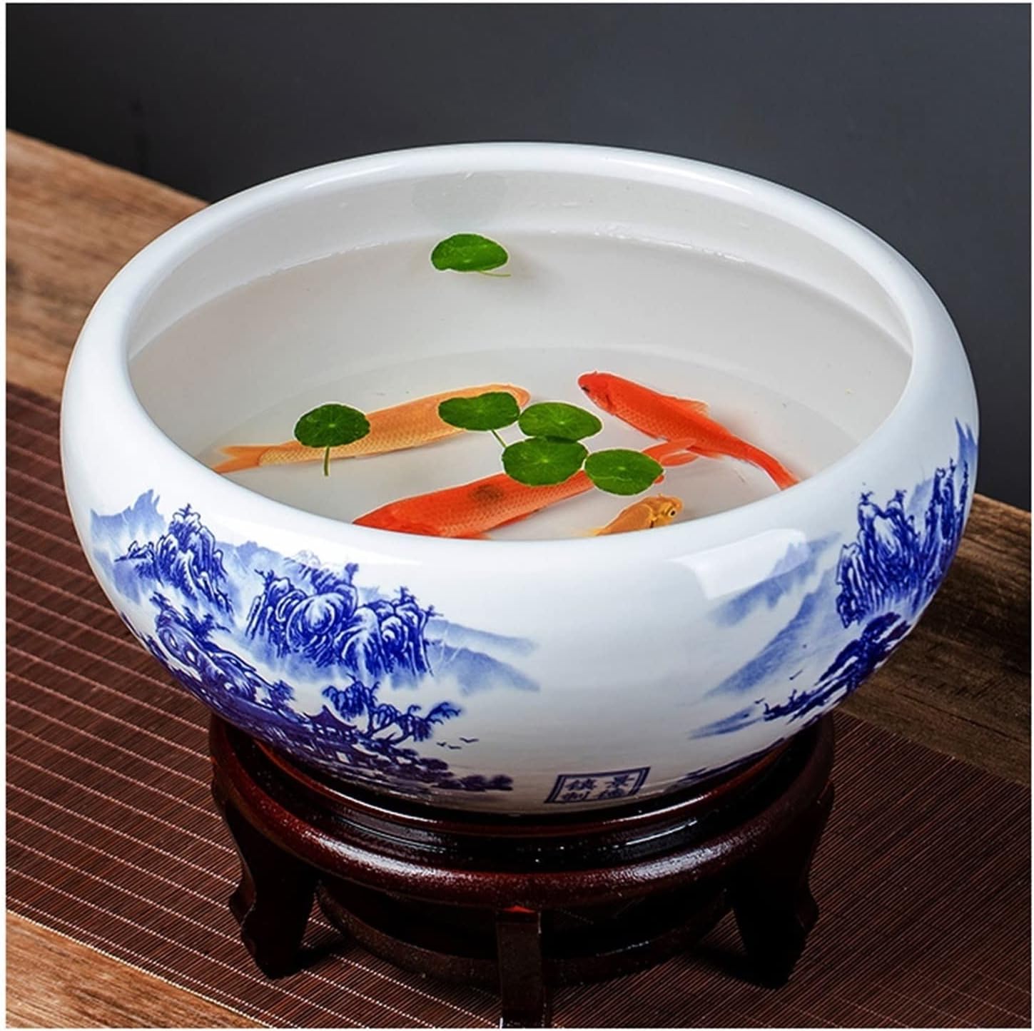Small Fish Tank Ceramic Goldfish Bowl Fish Tank Hand-Painted Desktop Large Lucky Turtle Tank Narcissus Lotus Pot Tank Aquarium Starter Kits Fish Tank Kit(D,24cm)