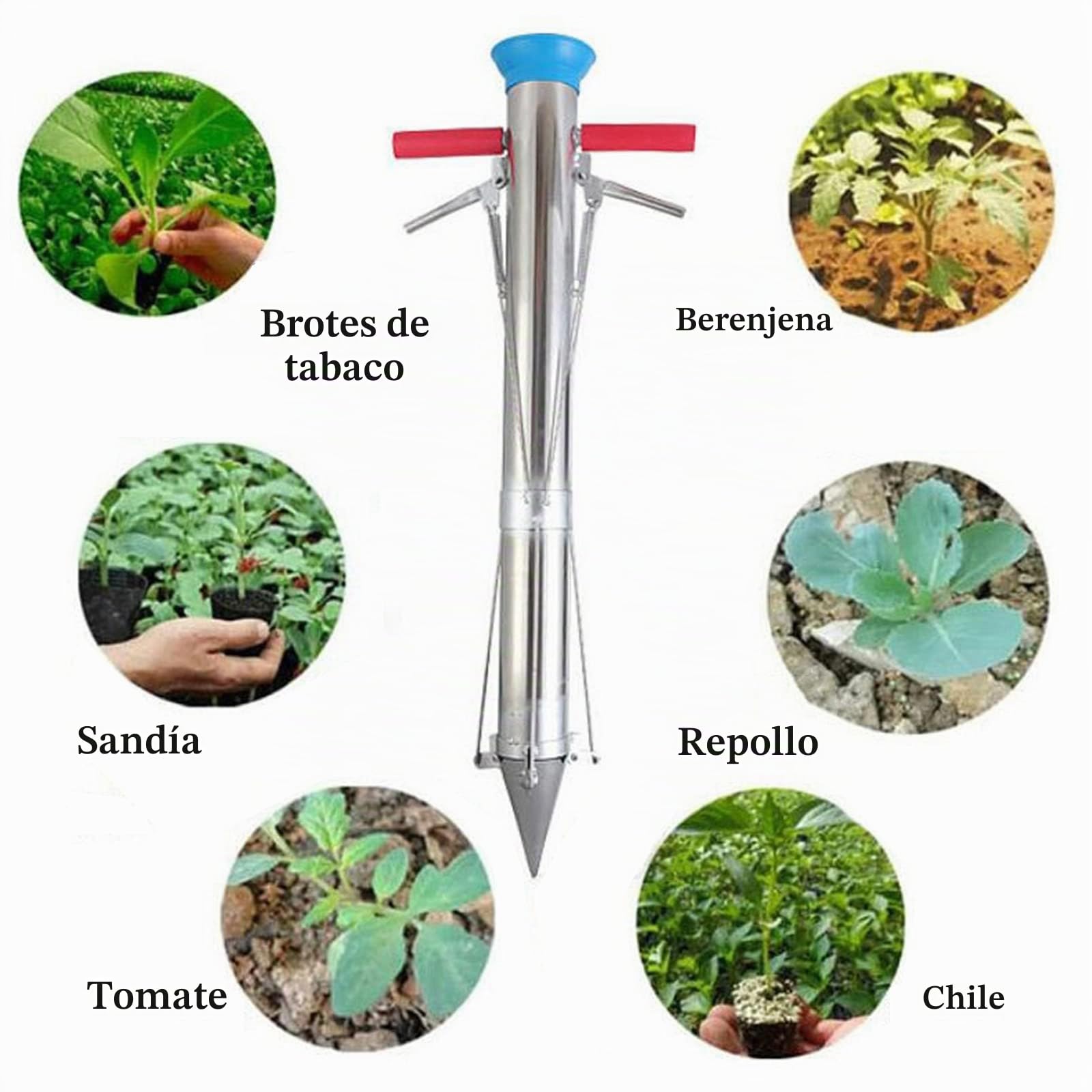 Plantador Rápido con 3 Bocas, Sembradora Manual de Doble Mango,Punta de Acero Inoxidable, para Plantar Plantones, Bulbos, Semillas, Plantas de Jardín o Huerto