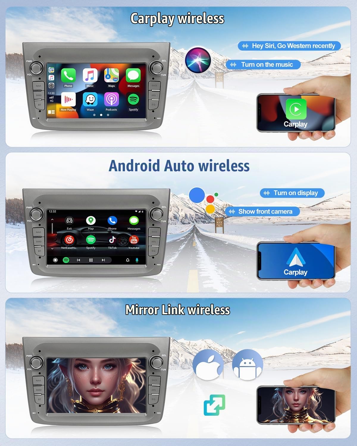 CAMECHO [4+64G] Android 15 Carplay Autoradio per Alfa Romeo MITO 2008-2016, Wireless Carplay Android Auto Nav, 7 Pollici 2 Din Stereo con Bluetooth WiFi FM/RDS Mirror Link EQ GPS +Canbus