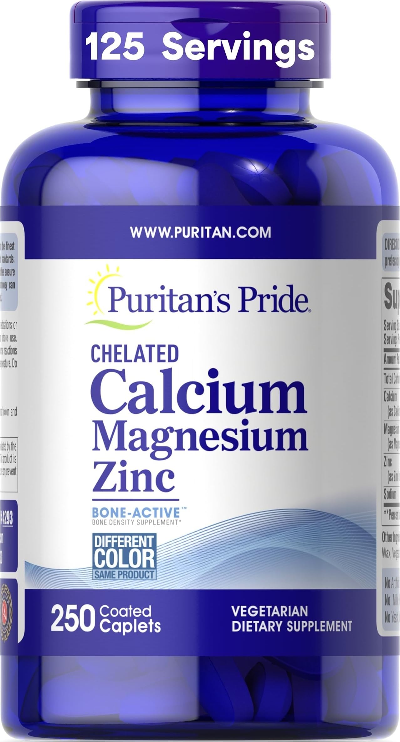 Puritan's Pride Premium Chelated Calcium Magnesium Zinc with Bone-Active™ 250 Count (Pack of 1)