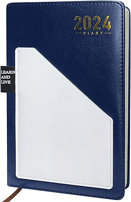 INTLBIZUYEE 2024 Weekly & Monthly Planner (Jan. 2024 - Dec. 2024) Daily Leather Planner Appointment Book Goal Organizer Calendar Book Hardcover Agenda for Work/Life Organizing (Blue)